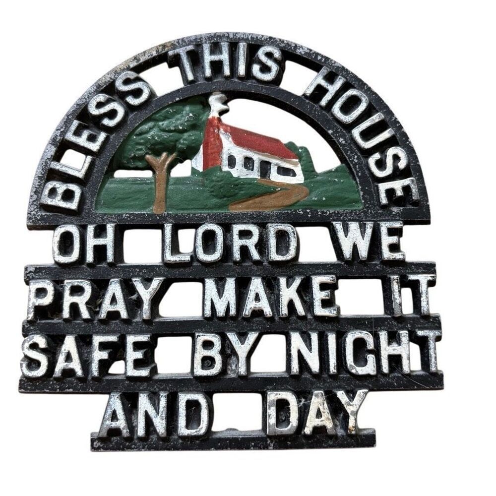 Vintage Bless This House Cast Iron Trivet
